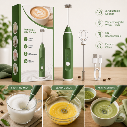 2-in-1 Electric Milk Frother & Egg Beater – USB Rechargeable, 3 Speeds