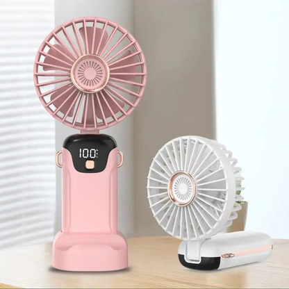 Rechargeable Hand Fan with LED Display| 5 Speed Modes Portable Mini Handy Fan for Kids & School Use